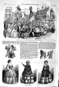 Old Antique Print 1852 Procession Fort Halle Paris Bust President Fashion 19th