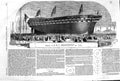 Original Old Antique Print 1852 Launch War Ship H.M.S Agamemnon 90 Guns 19th