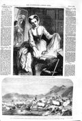 Original Old Antique Print 1852 Sheep Washing Isls Skye Grisette Lady Romance