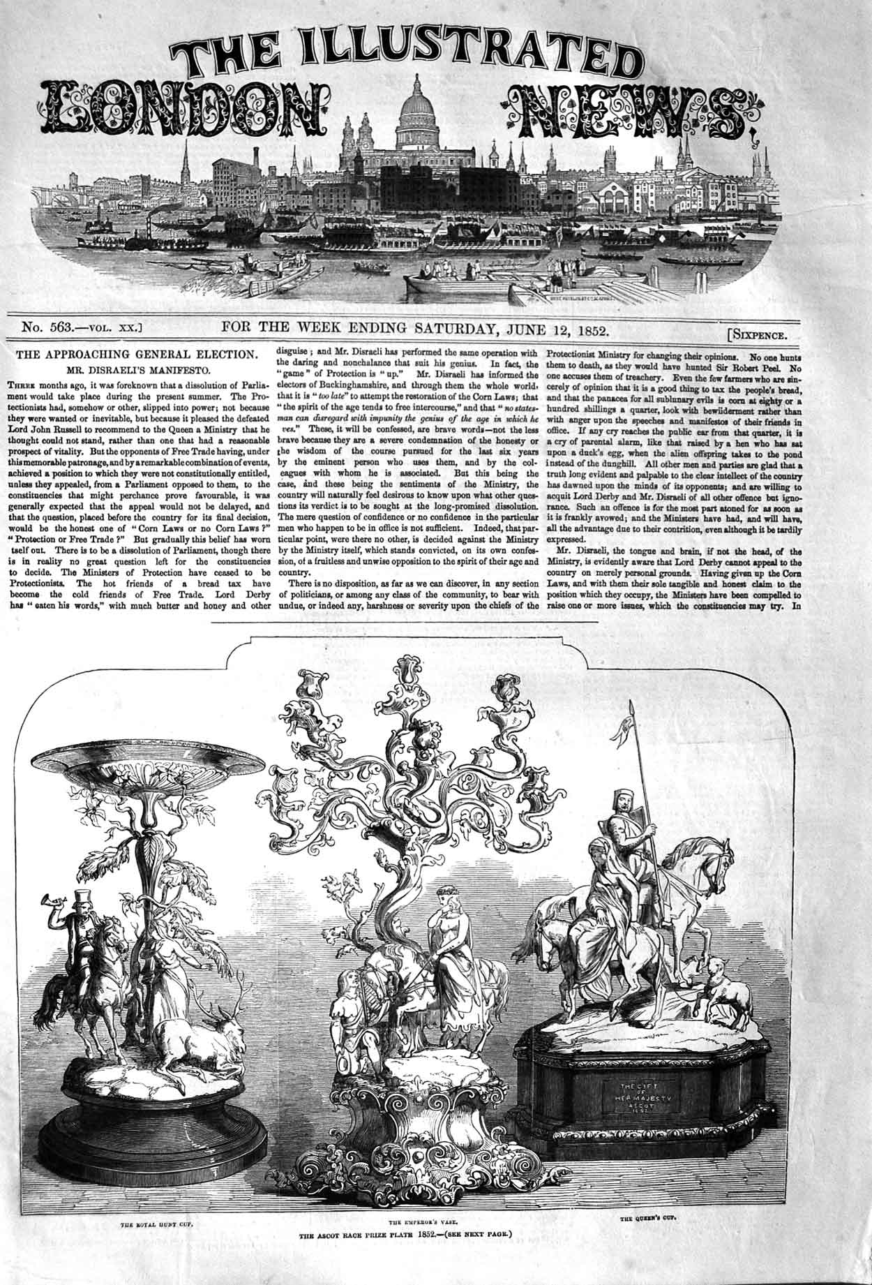 Original Old Antique Print 1852 Ascot Race Prize Plates Royal Hunt Cup Queen'S