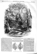 Original Old Antique Print 1852 Windsor Castle Trees Silver-Handed Broad Swords