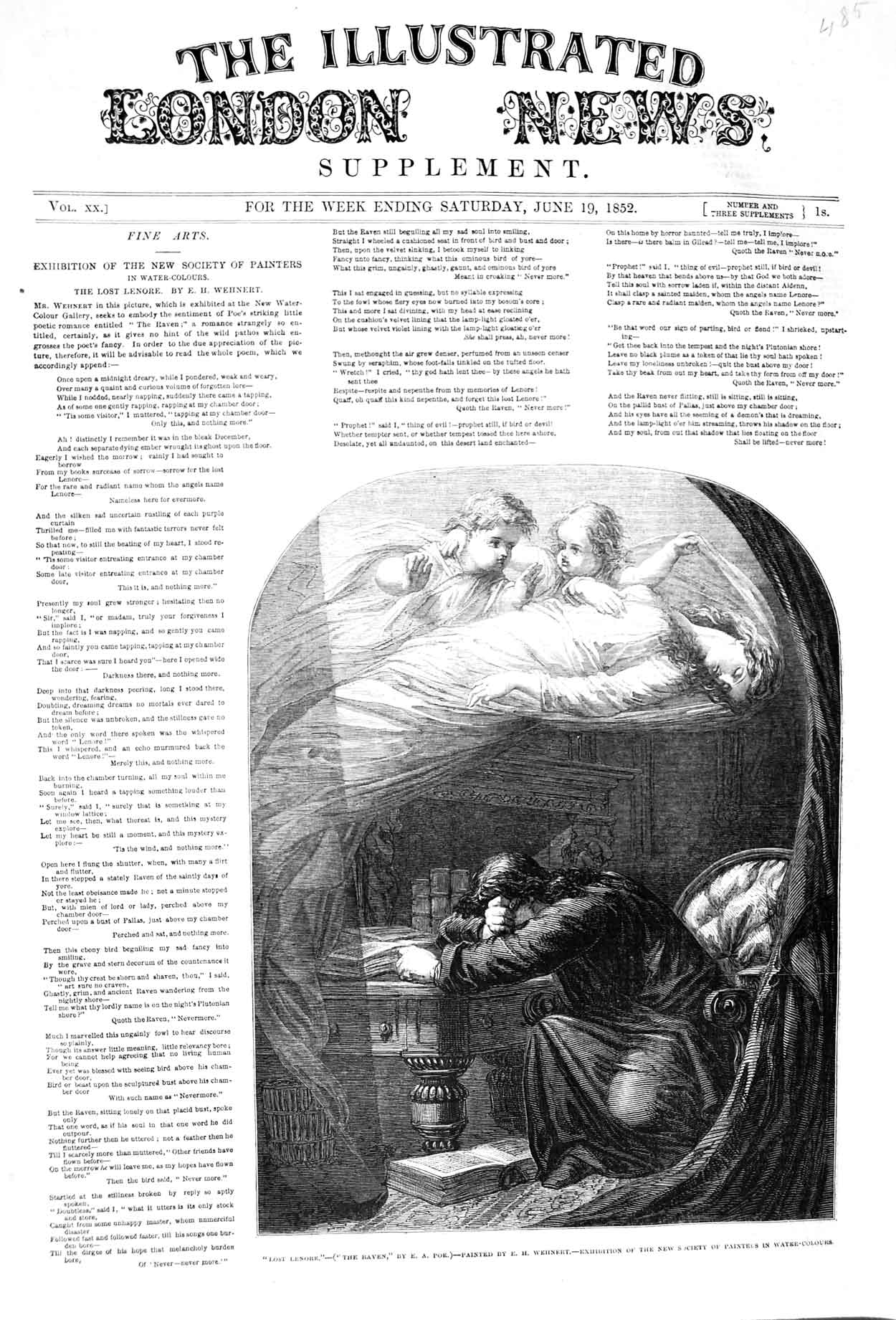 Original Old Antique Print 1852 Lost Lenore Wenhert 19th Century