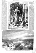 Original Old Antique Print 1852 Clifton Family Bourne Waverley Woods Crooksbury