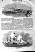 Original Old Antique Print 1852 War Burmah Rangoon Dagon Pagoda Ships Fox 19th