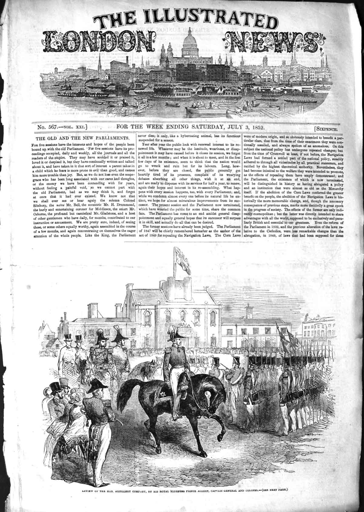 Original Old Antique Print 1852 Captain-General Colonel Prince Albert Artillery