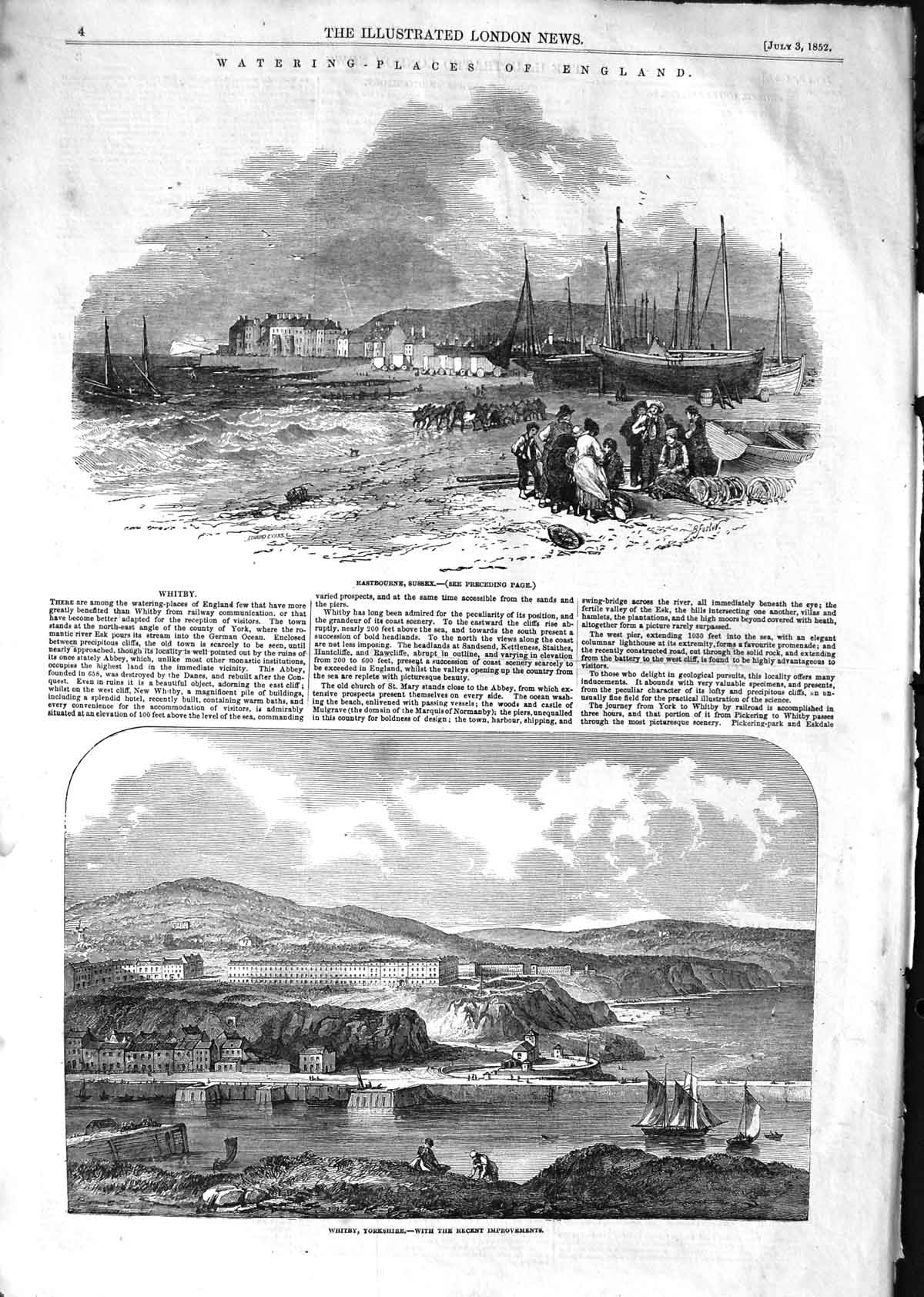 Original Old Antique Print 1852 Eastbourne Sussex England Whitby Yo Victorian