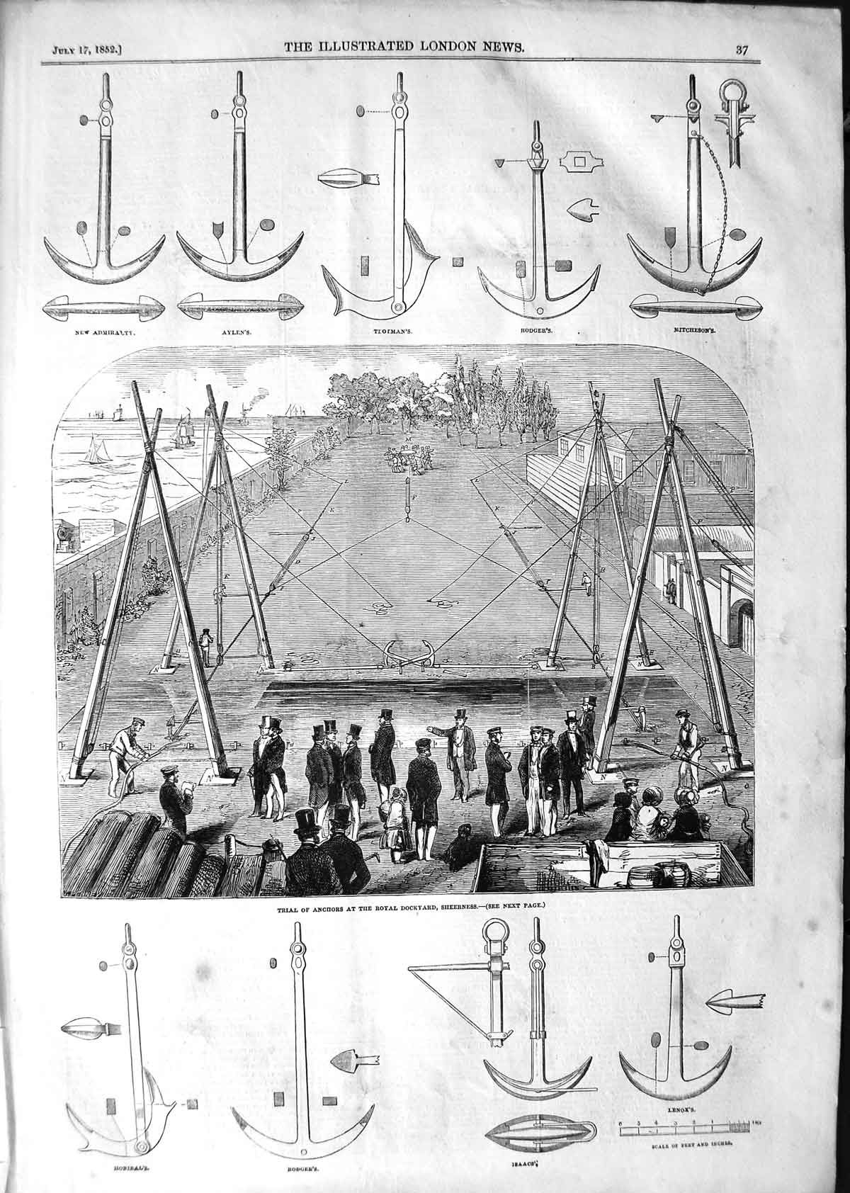 Old Antique Print 1852 Anchors Royal Dockyard Sheerness Isaacs Rodger'S 19th