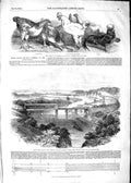 Old Antique Print 1852 Chepstow Tubular Bridge Railway Wales Birds Lewes 19th