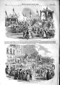Original Old Antique Print 1852 Fetes Strasburg Railway Terminus Rhine River