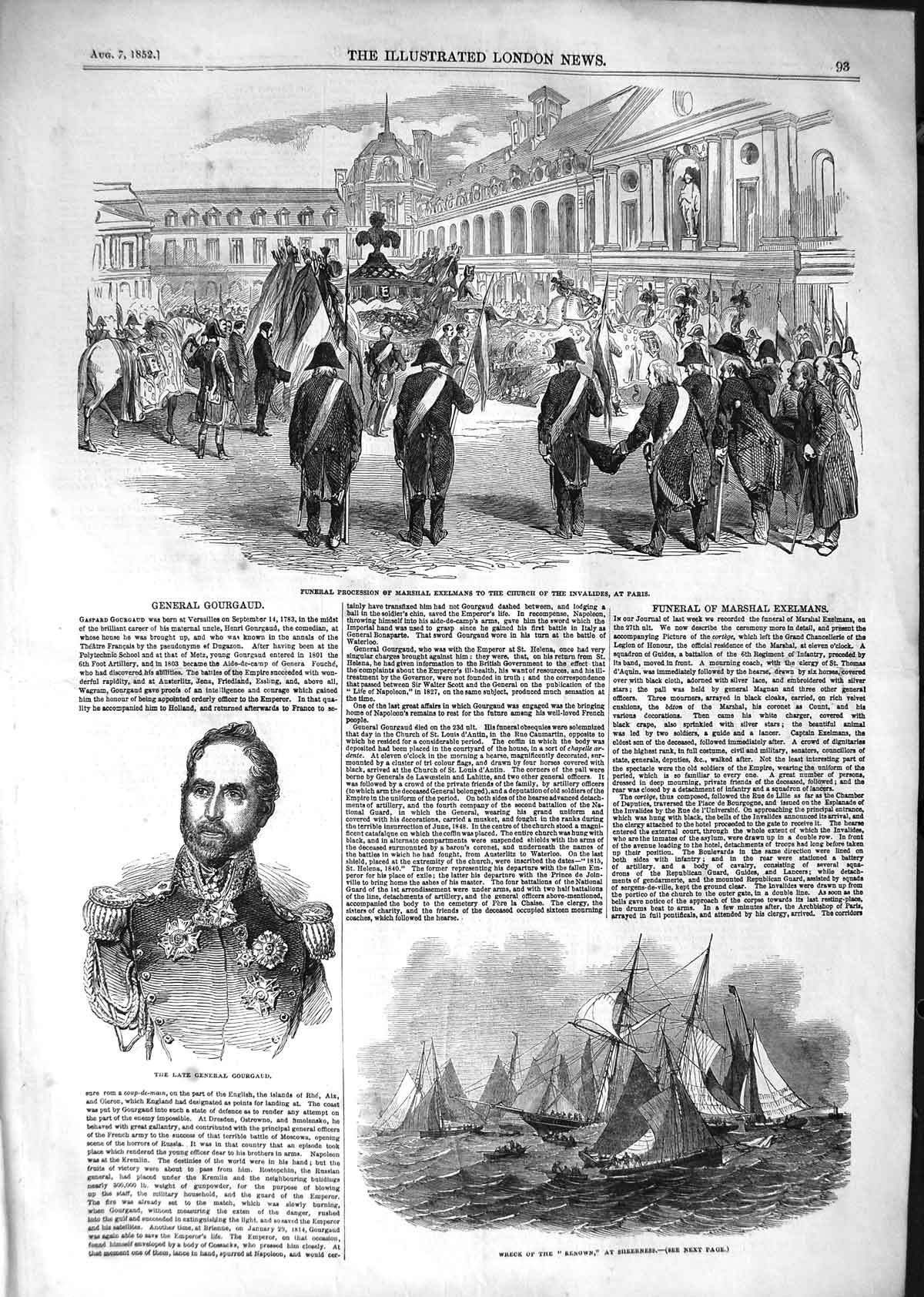 Original Old Antique Print 1852 General Gourgaud Renown Ship Marshall E 19th