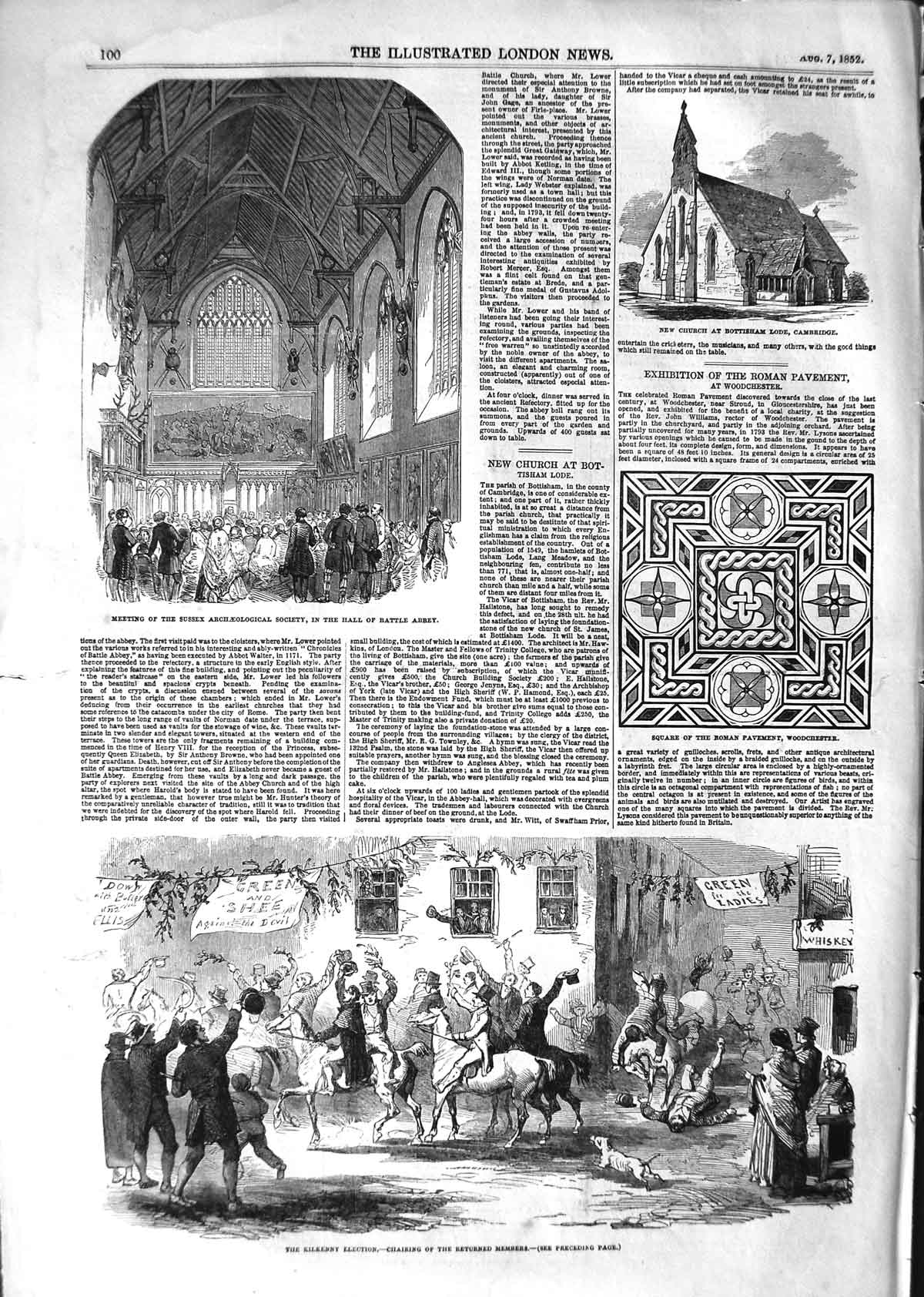 Antique Print Ref.508 1852 Church Cambridge Kilkenny Election Battle Abbey