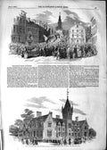 Original Old Antique Print 1852 Freemasons School Wandsworth Gorbals Dumfries