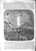 Original Old Antique Print 1852 Fireworks Place De La Concorde Siers Horses