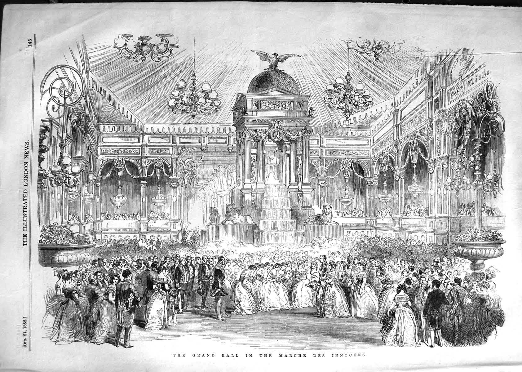Original Old Antique Print 1852 Grand Ball Marche Des Innocens Dancing Romance
