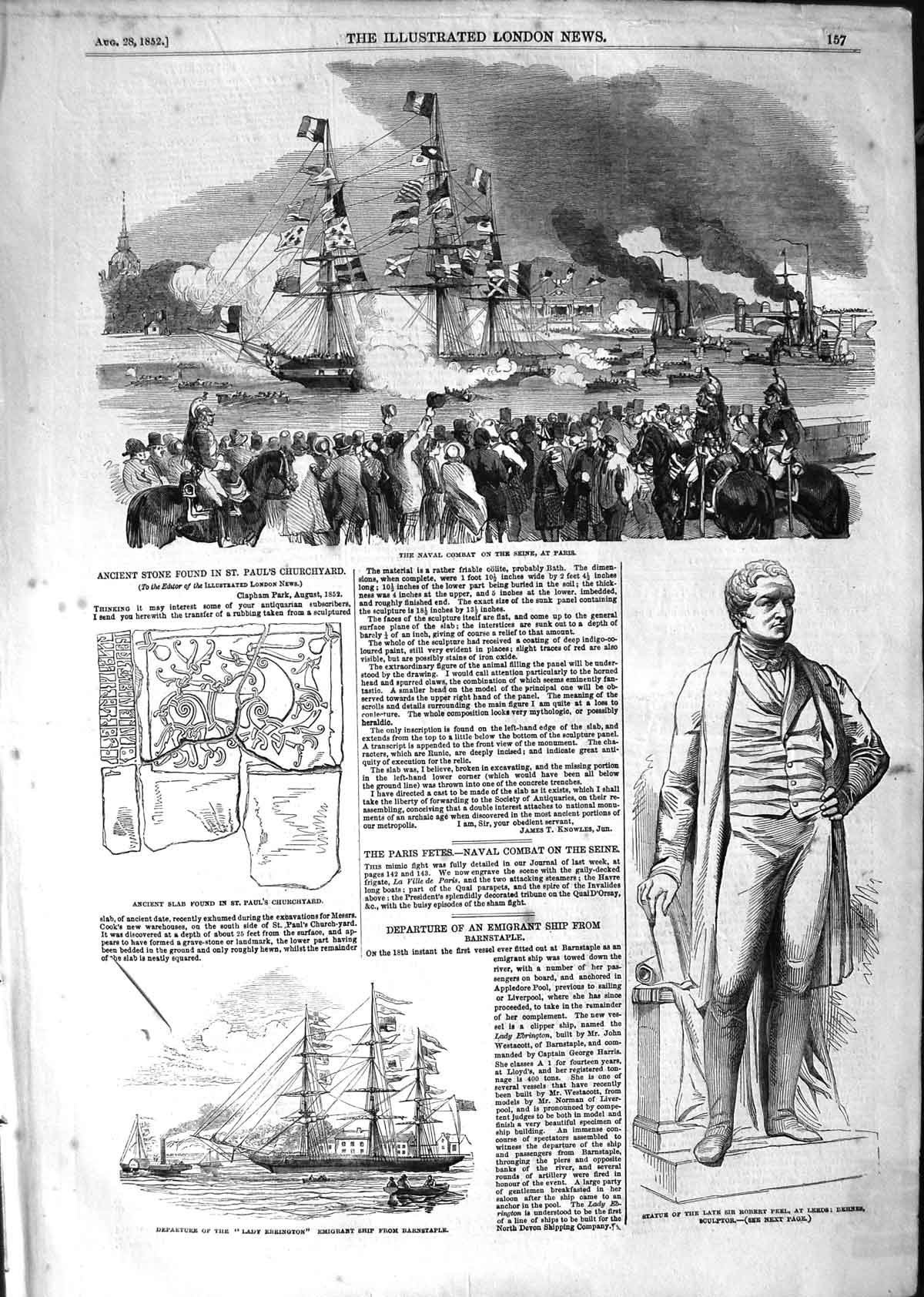 Old Antique Print 1852 Naval Combat Seine Paris Peel Lady Ebrington Ship 19th