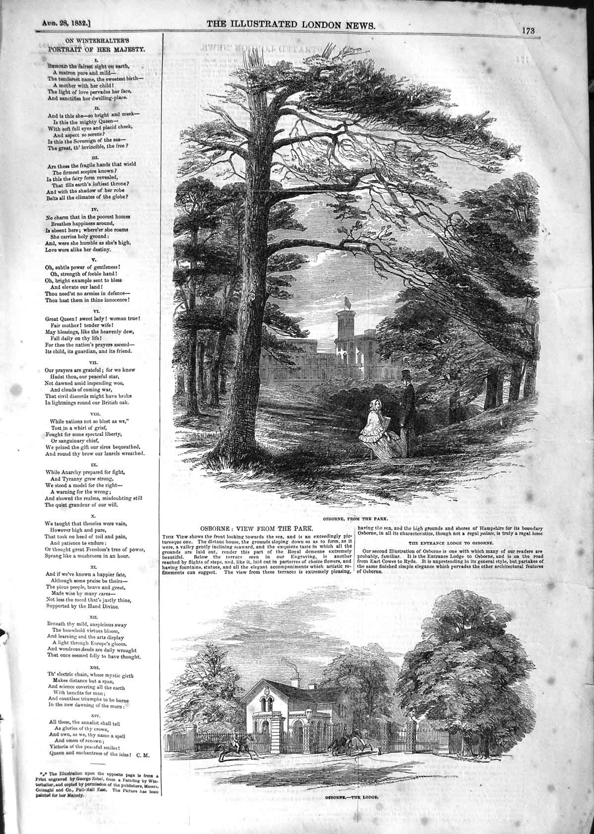 Original Old Antique Print 1852 Osborne Mansion House Lodge Architecture 19th