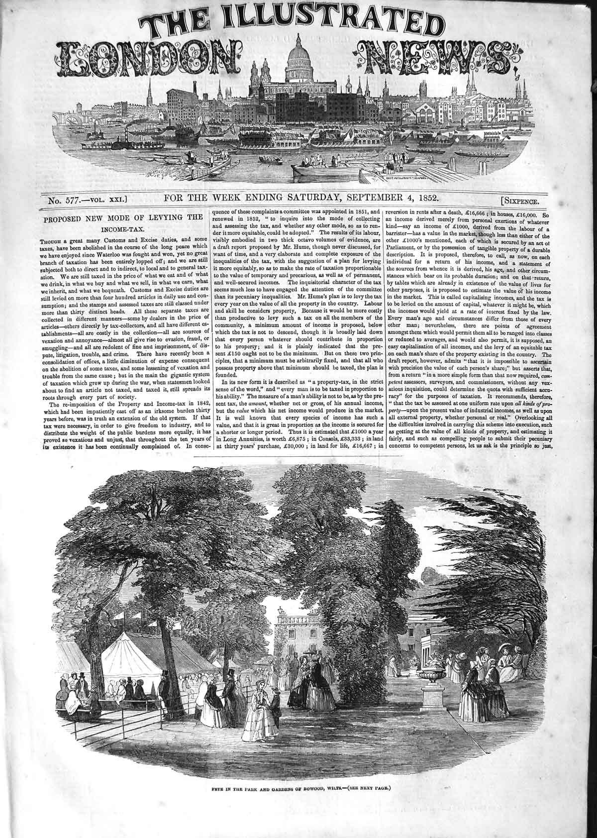 Original Old Antique Print 1852 Fete Park Gardens Bowood Wiltshire England 19th