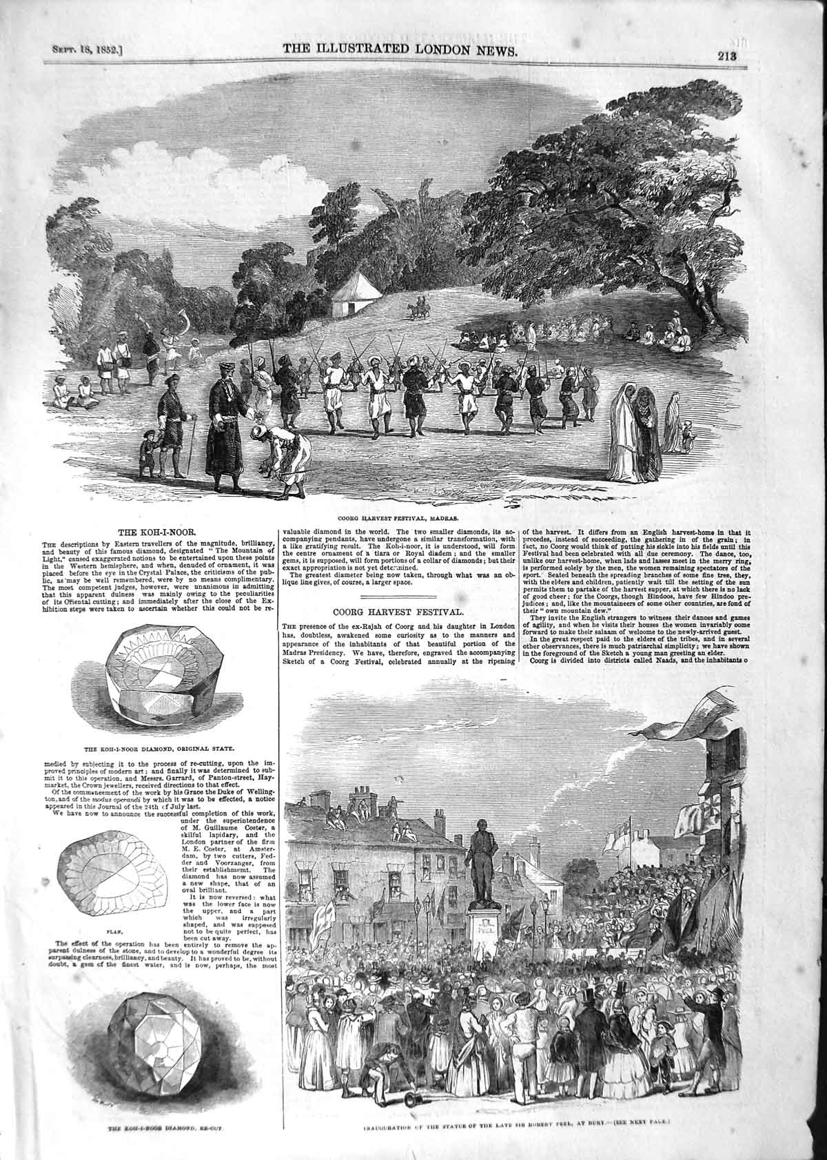 Original Old Antique Print 1852 Coorg Harvest Festival Madras Robert Pe 19th
