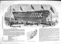 Original Old Antique Print 1852 Launch Ship H.M.S Windsor Castle 140 G Victorian