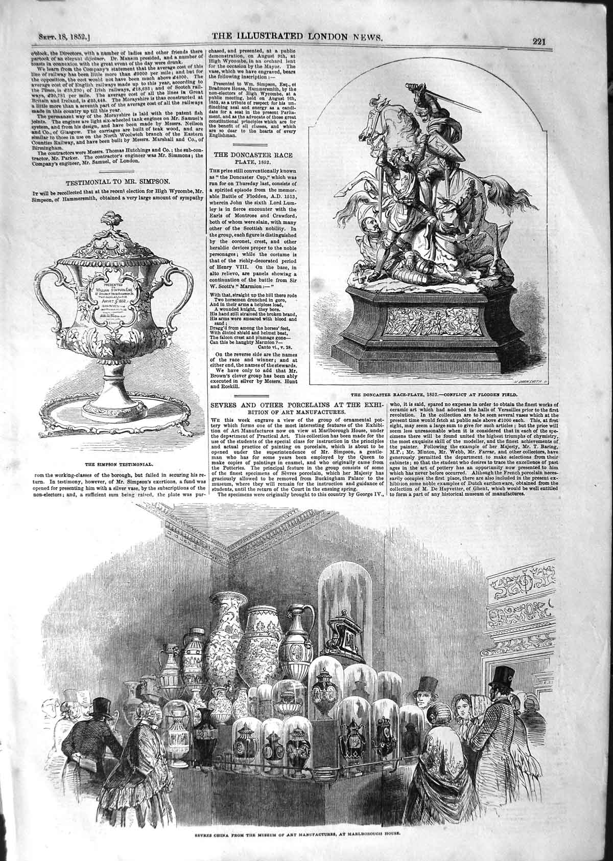 Old Antique Print 1852 Sevres China Museum Art Marlborough Simpson Plate 19th