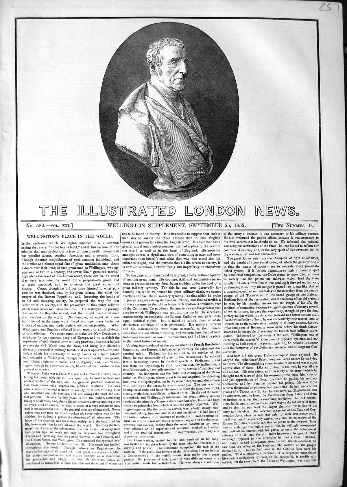 Original Old Antique Print 1852 Supplement Duke Wellington Trim Castle Walmer