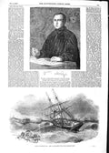 Original Old Antique Print 1852 Welby Pugin Wreck English Brig Ship Hebe 19th