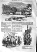 Original Old Antique Print 1852 Devon Cornwall Archery Club Teignmouth Theatre