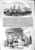 Original Old Antique Print 1852 French President Ship Toulon Casts Sphynx 19th