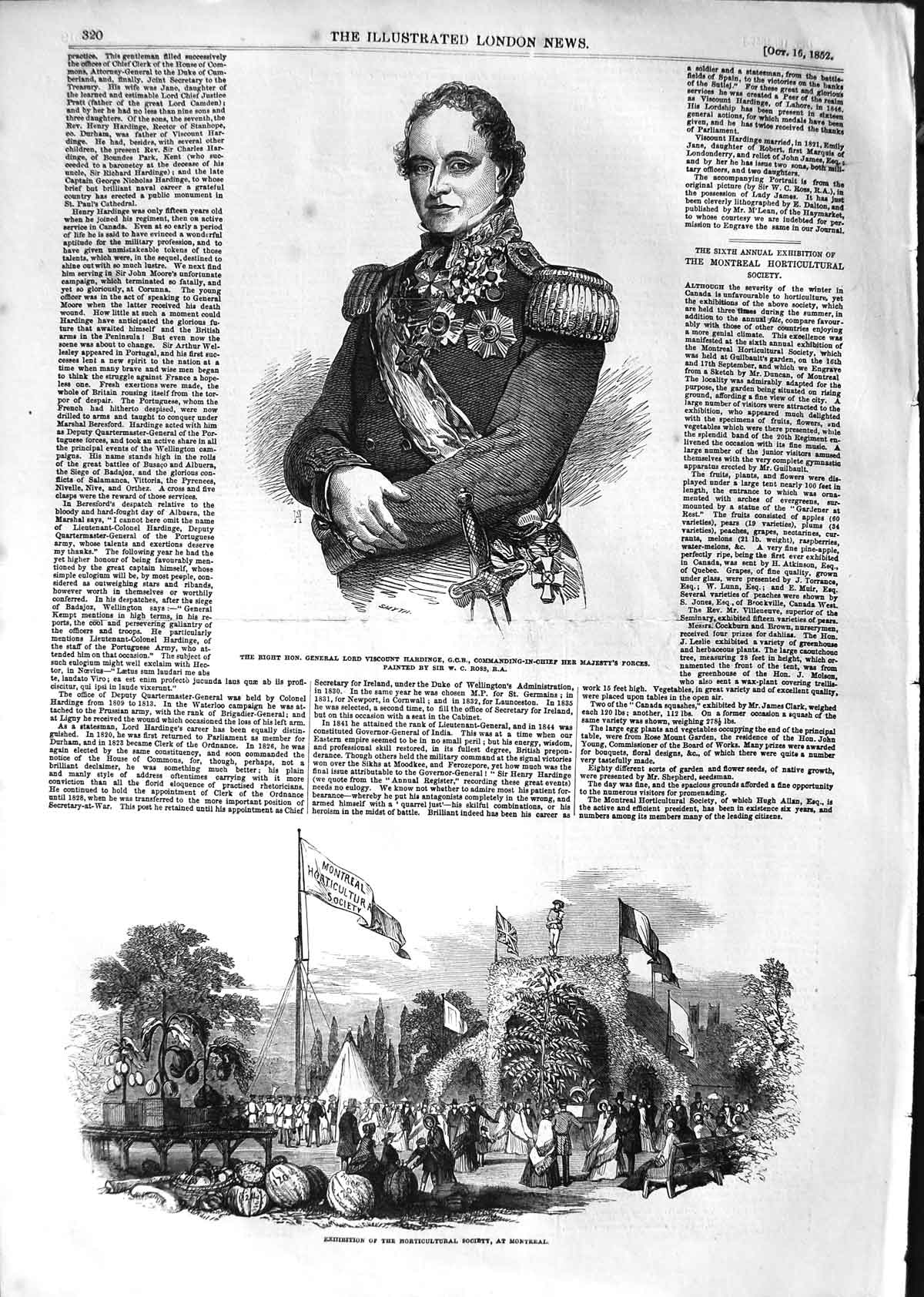 Old Antique Print 1852 Viscount Hardinge Horticultural Society Montreal 19th