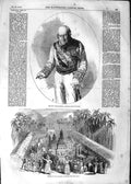Original Old Antique Print 1852 Captain-General Castanos Baylen Perahera Ceylon