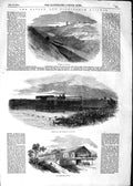 Original Old Antique Print 1852 Oxford Birmingham Railway Harsbury Leamington
