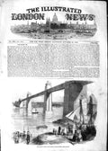 Original Old Antique Print 1852 Queen Britannia Tubular Bridge River Royal Ship