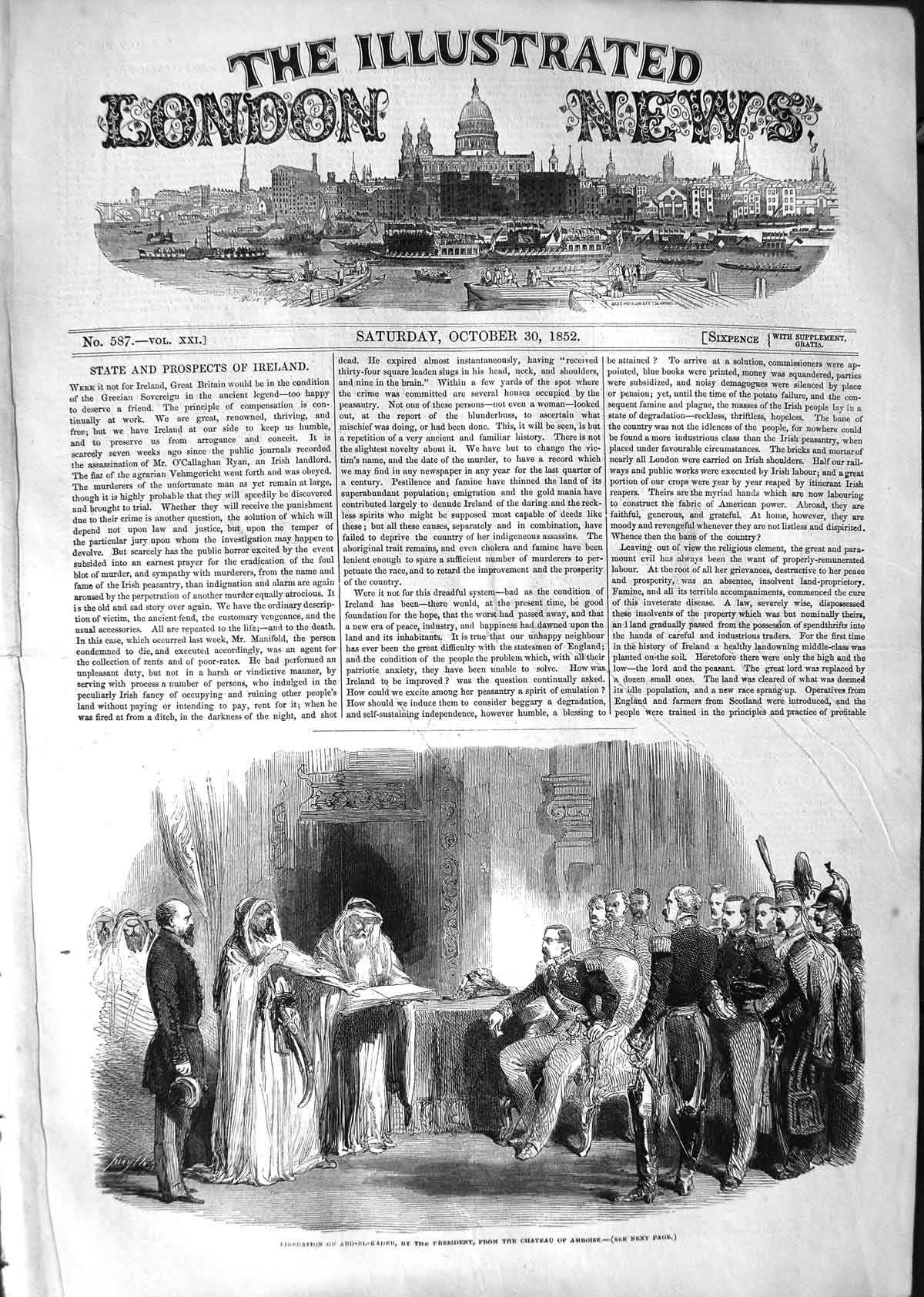 Original Old Antique Print 1852 Liberation Abd-El-Kader President Chateau 19th