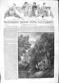 Original Old Antique Print 1852 Gainsborough Fine Art Cottage Door Woods Family
