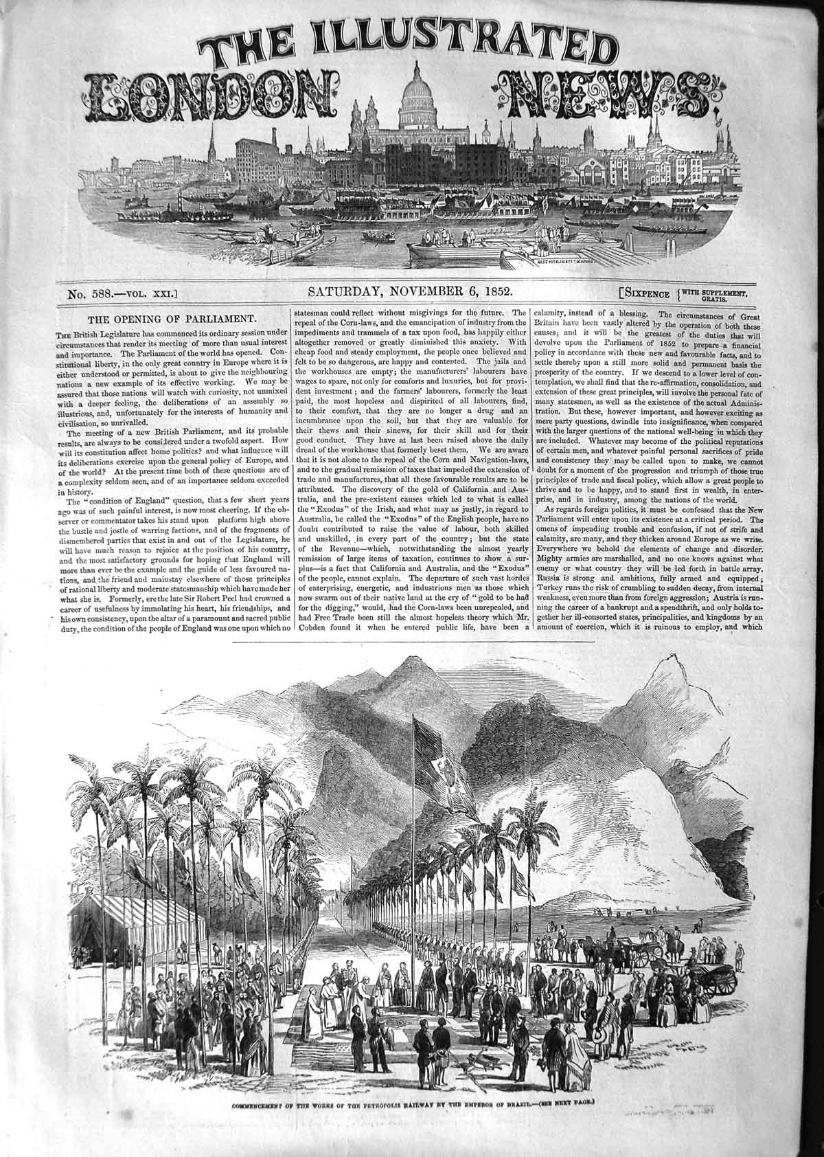 Original Old Antique Print 1852 Works Petropolis Railway Emperor 19th