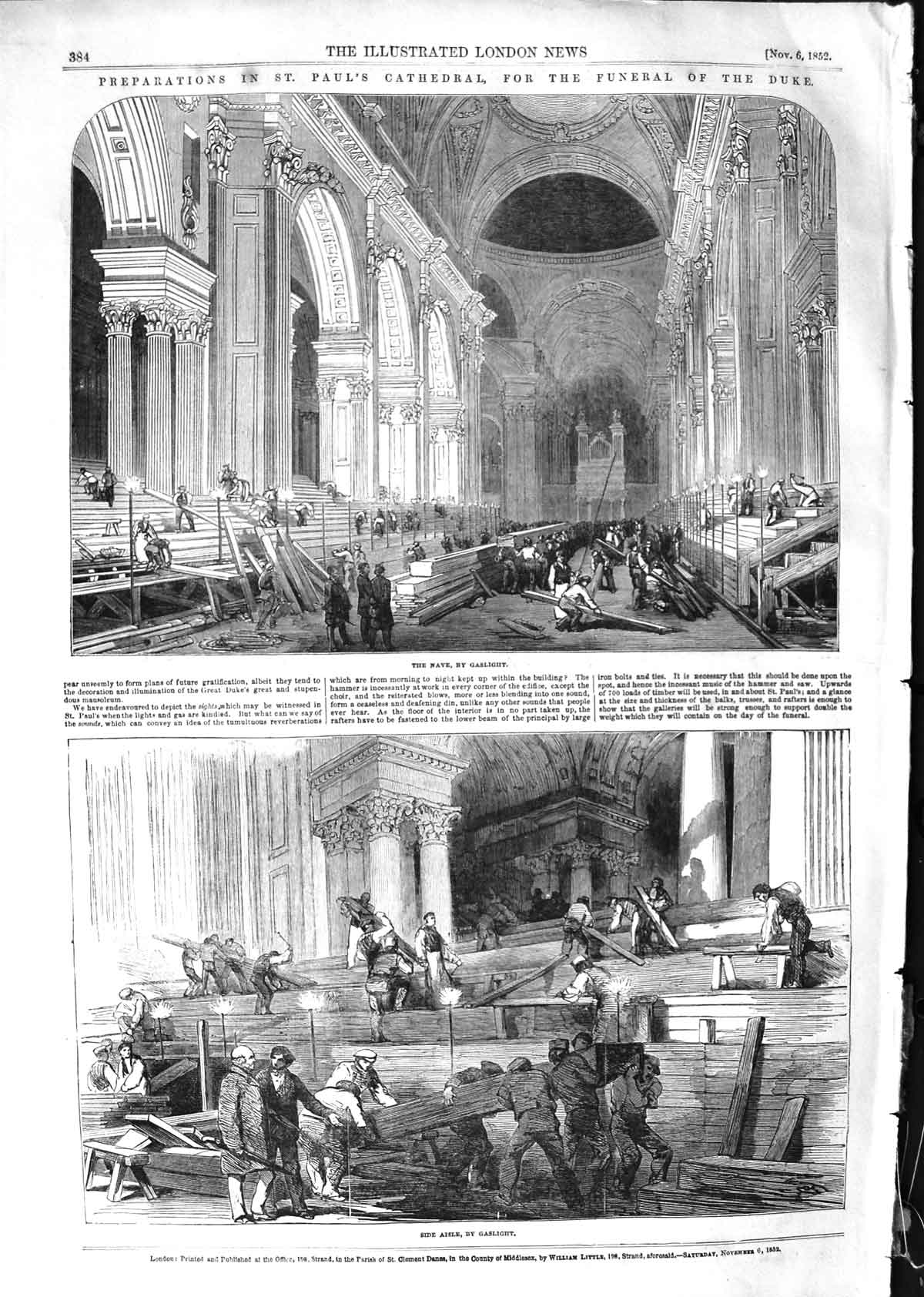 Old Antique Print 1852 Nav St. Paul'S Cathedral Funeral Duke Wellington 19th