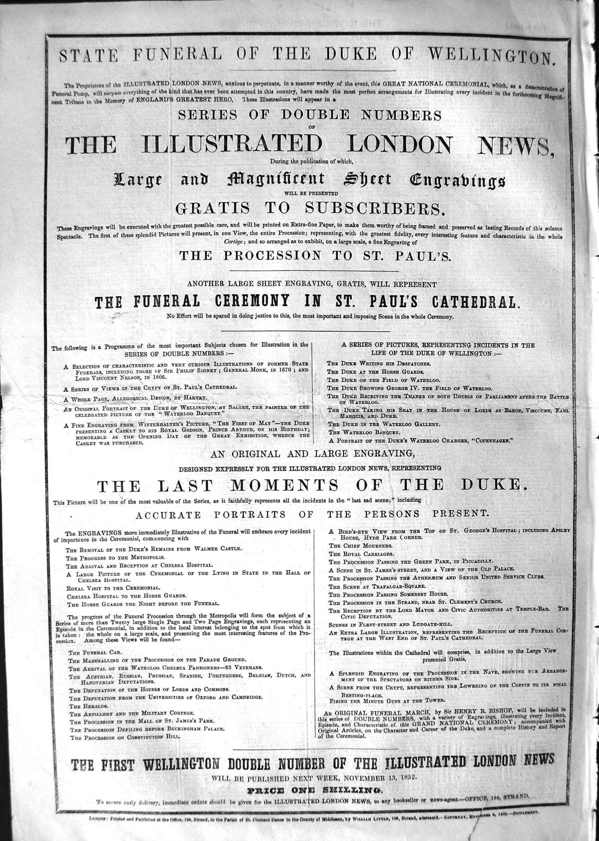 Original Old Antique Print 1852 Advertisement State Funeral Duke Wellington 19th