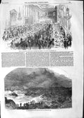 Original Old Antique Print 1852 Stormy Sea Northumberland Dinner Dee'S Hotel