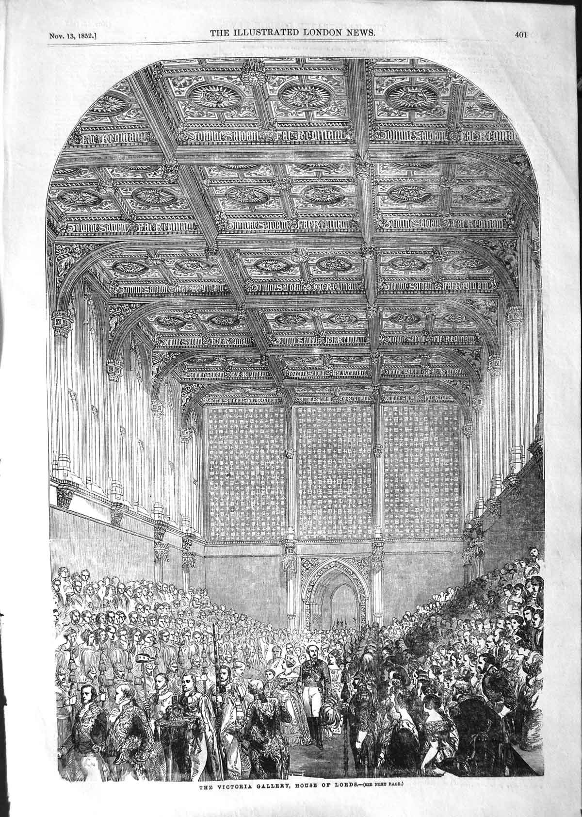 Original Old Antique Print 1852 Architecture Victoria Gallery House Lords 19th