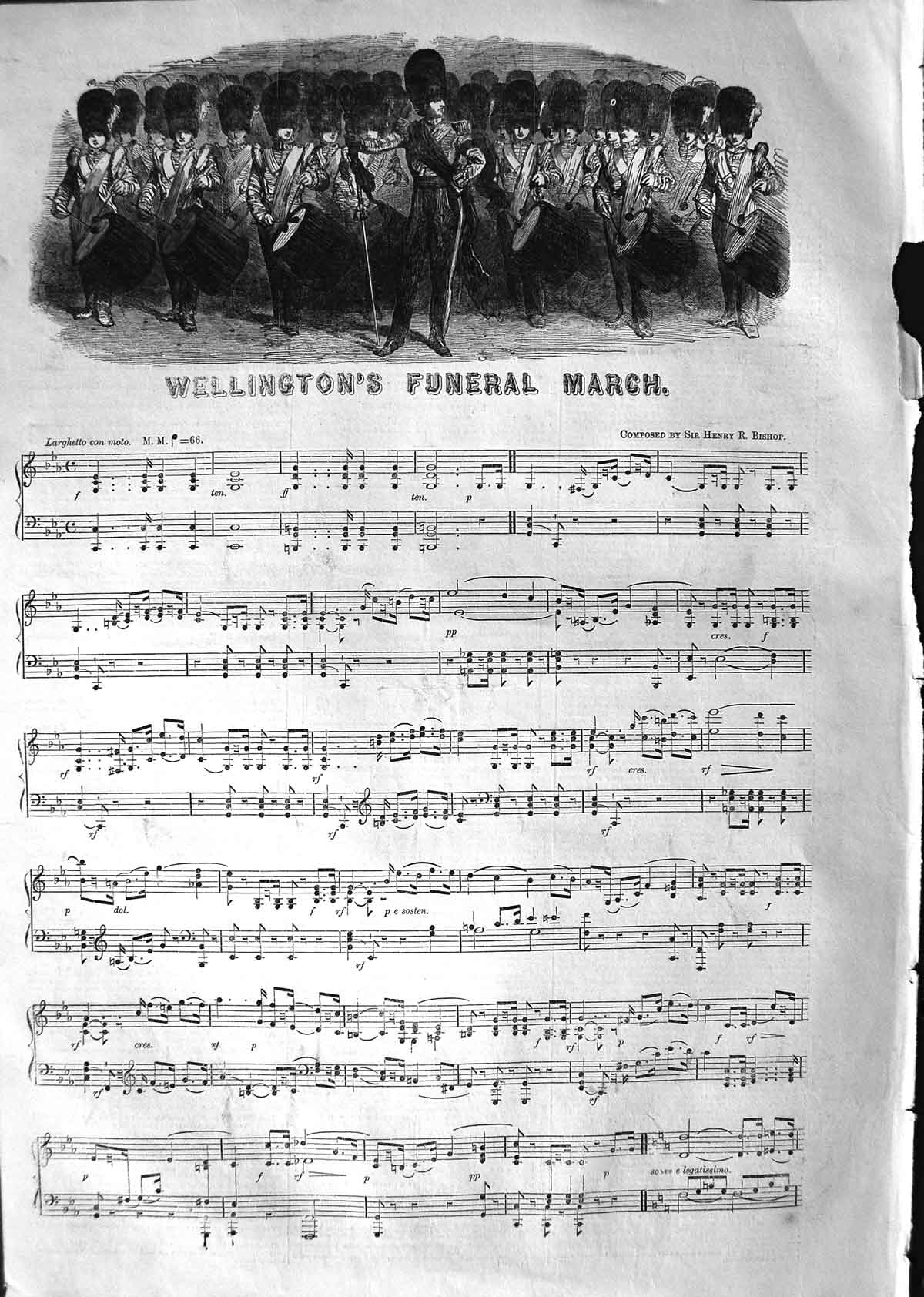 Original Old Antique Print 1852 Sheet Music Wellington'S Funeral March Bishop