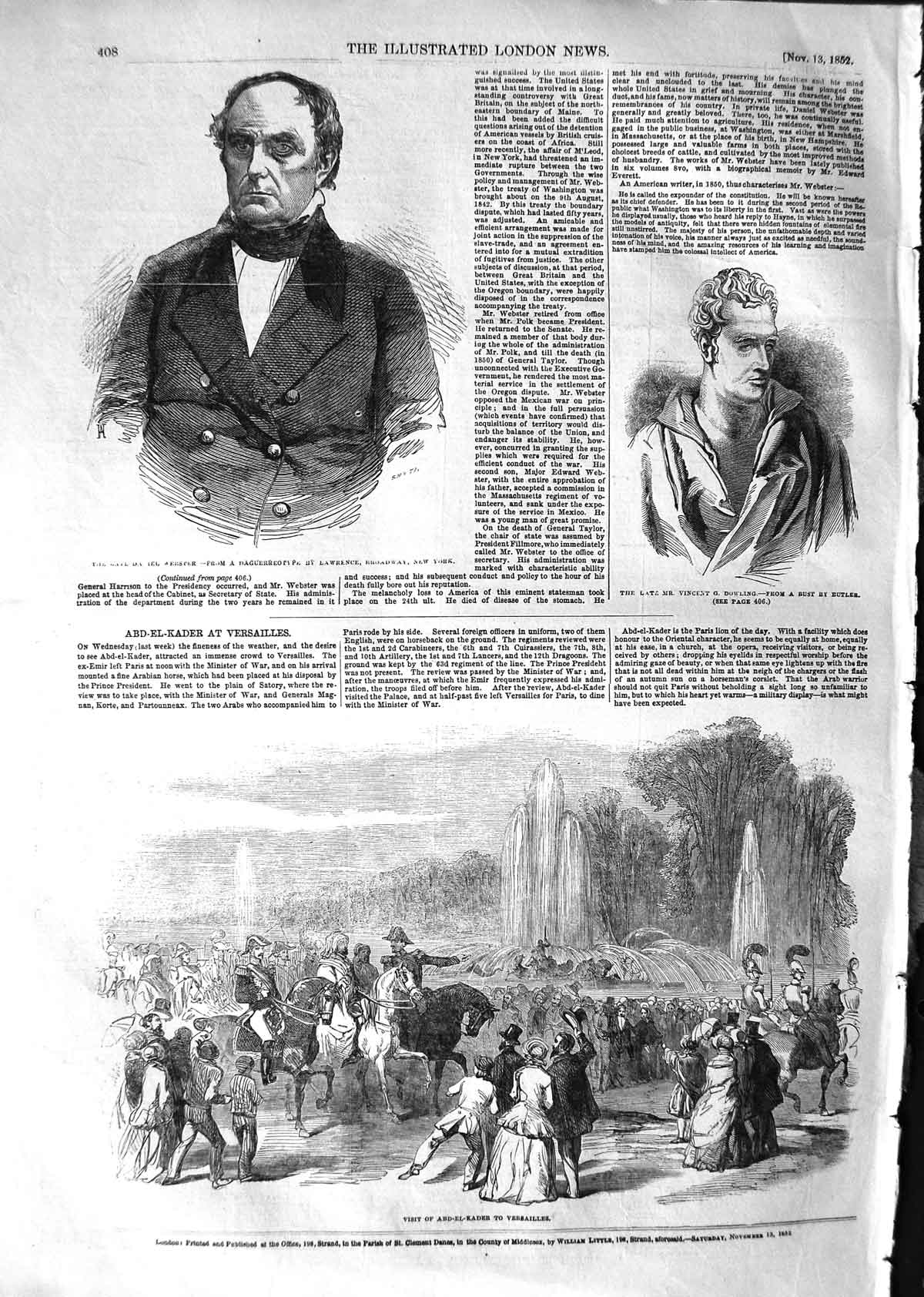 Original Old Antique Print 1852 Abd-El-Kader Versailles Vincent Dowling 19th