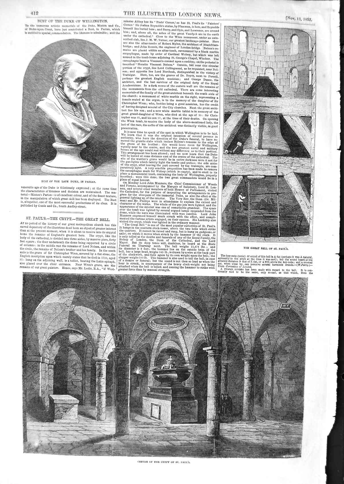Old Antique Print 1852 Duke Wellington St. Paul'S Cathedral Nelson Sidney 19th