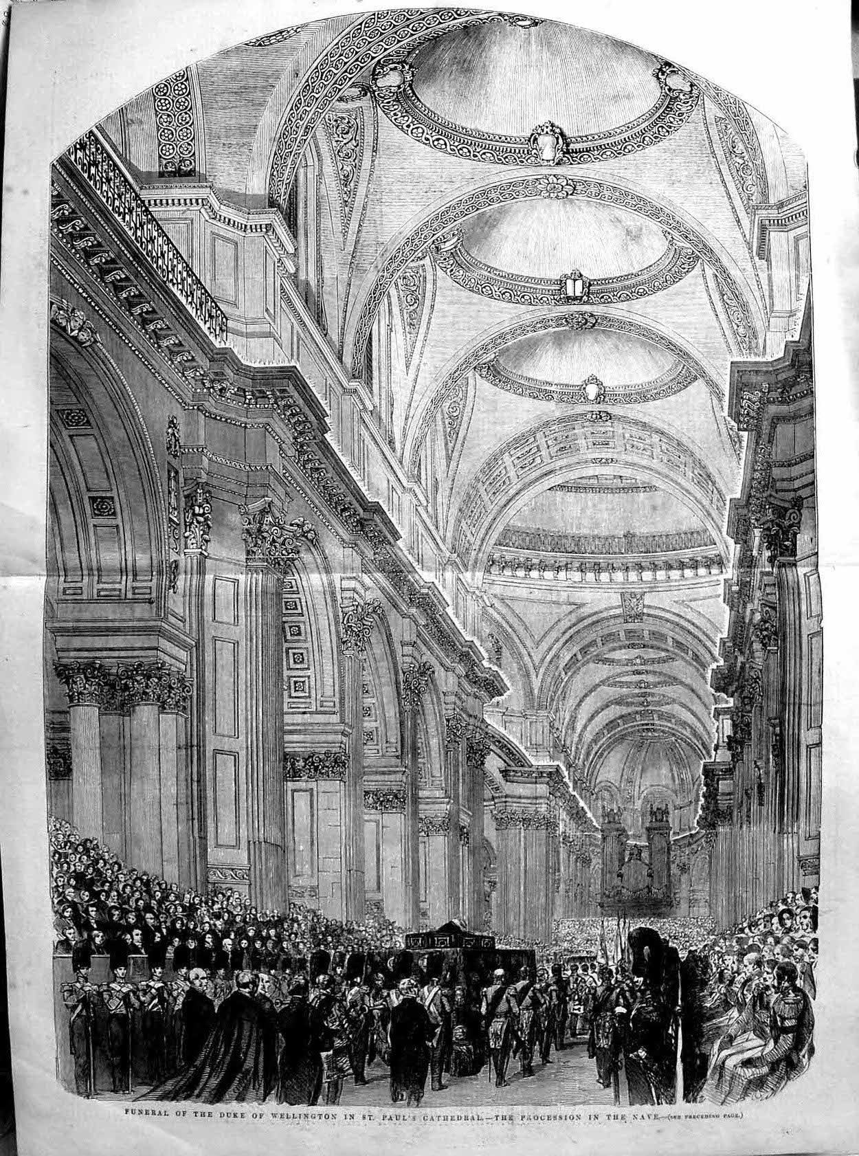Old Antique Print 1852 Funeral Duke Wellington Paul'S Cathedral Nelson 19th
