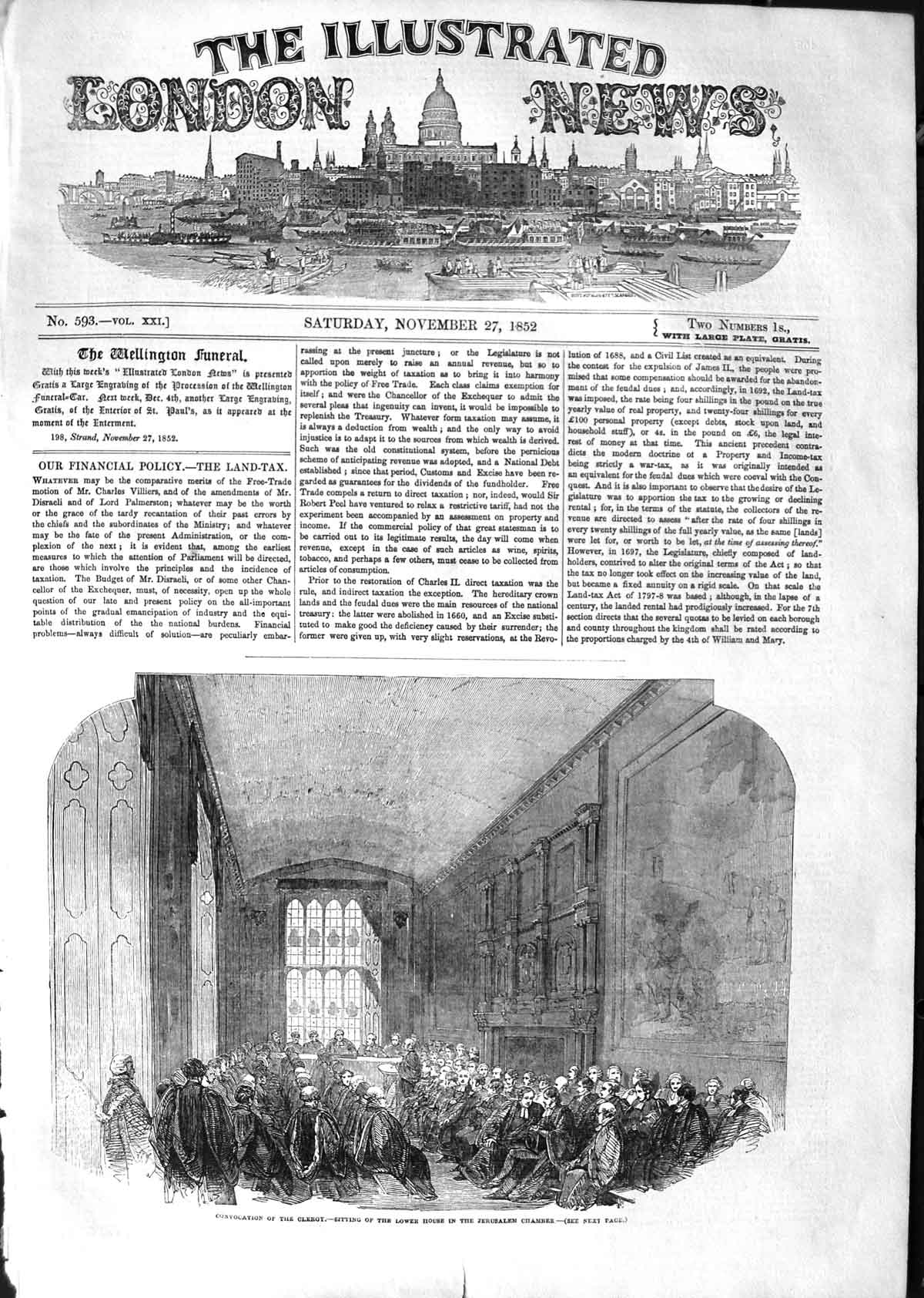 Old Antique Print 1852 Convocation Clergy Lower House Jerusalem Chamber 19th