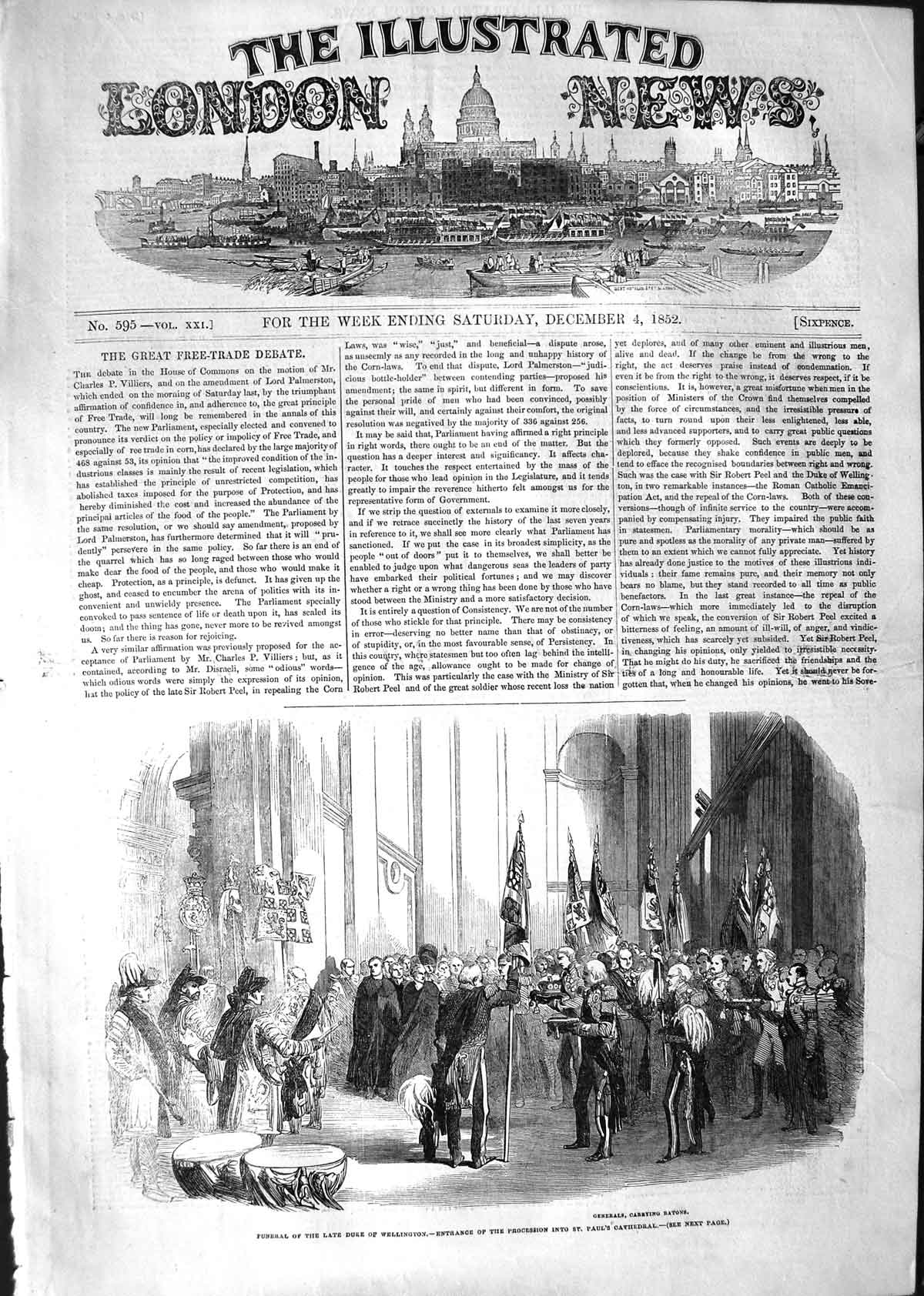 Antique Old Print Ref.509 1852 Funeral Duke Wellington St. Paul'S Cathedral