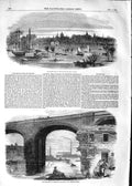 Original Old Antique Print 1852 Floods Oxford Birmingham Deritend-Bridge River
