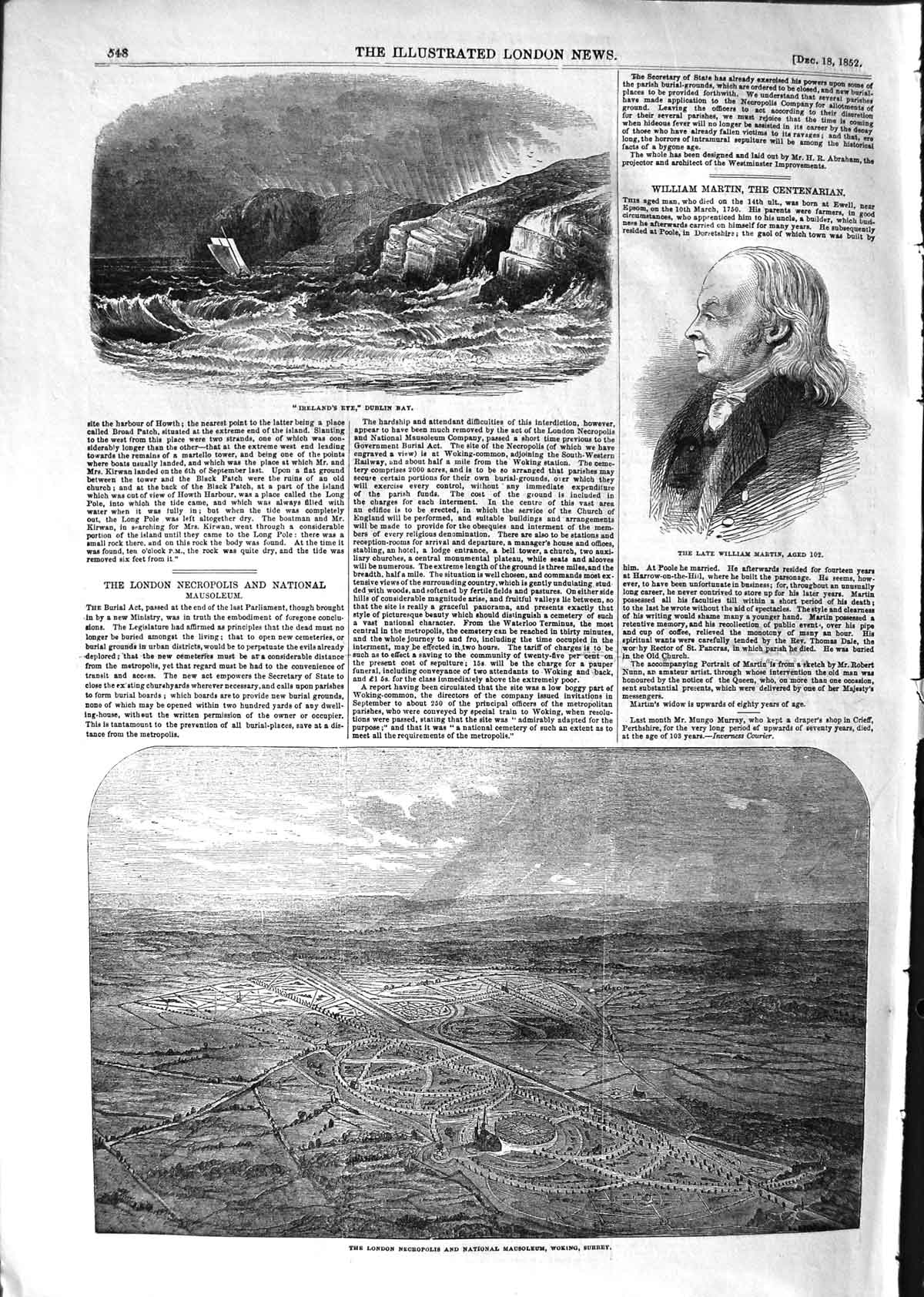 Old Antique Print 1852 London Necropolis Mausoleum Surrey Dublin Martin 19th
