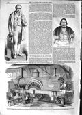 Original Old Antique Print 1852 Express Engine London Railway Statue Stephenson