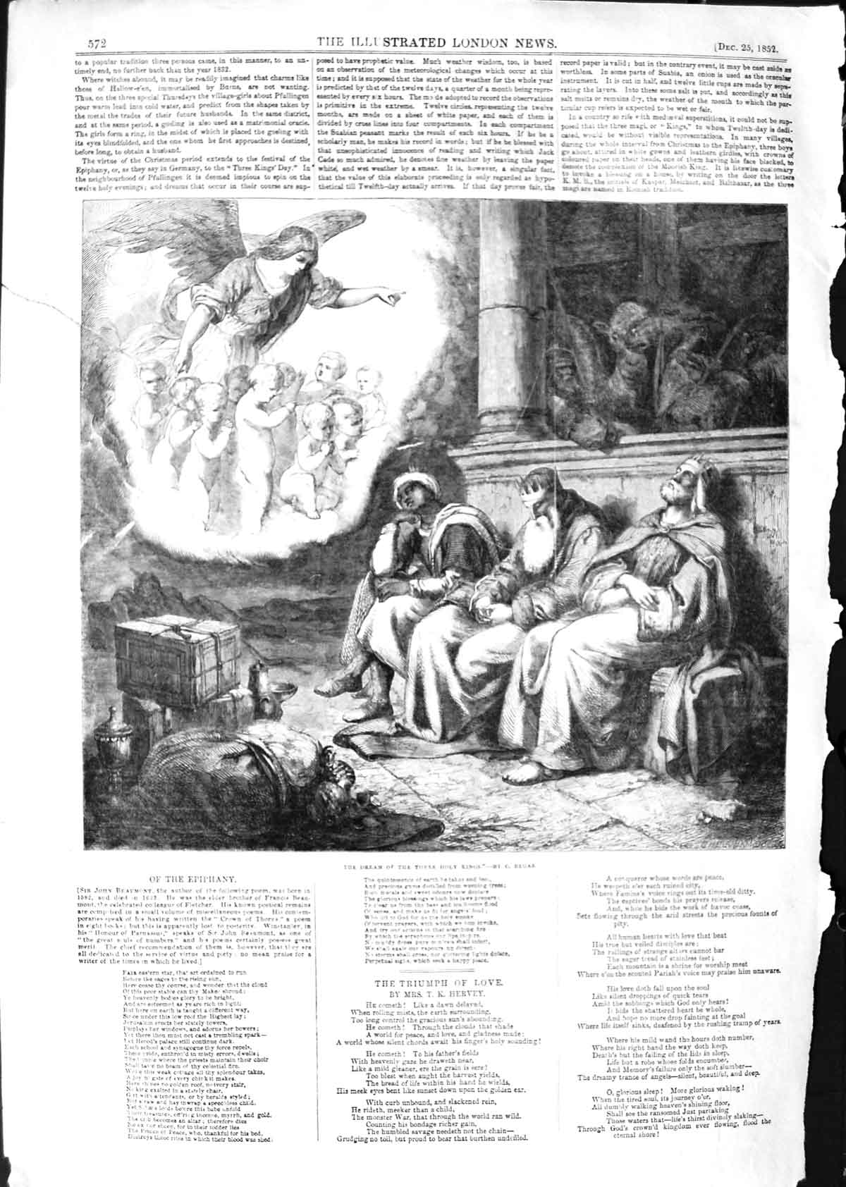 Original Old Antique Print 1852 Bankers Clerk Christmas Day Grocers Shop Scene