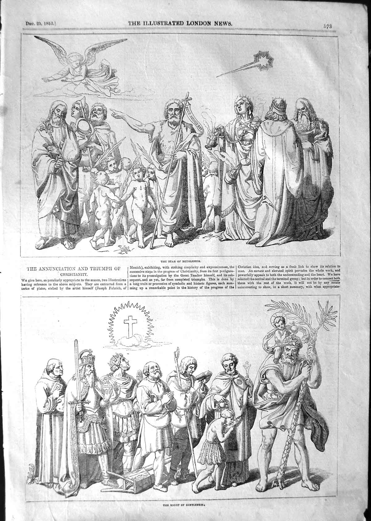 Old Antique Print 1852 Christmas Ceremony Exeter Cathedral Church Scene 19th